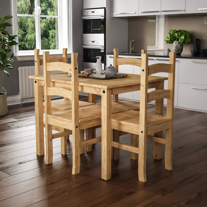 Vida Designs Corona Dining Set 4 Seater, Solid Pine Wood, Dining Table With 4 Chairs