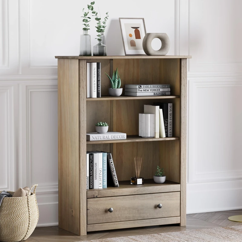 Vida Designs Panama 1 Drawer Bookcase, Living room furniture, Natural Oak