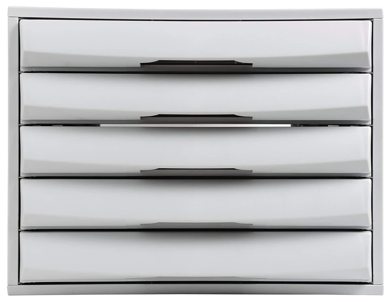 Exacompta - Ref 222040D - The Box Office Storage Drawer Set - 387 x 284 x 218mm in Size, 5 Closed Drawers, 38mm High Drawers, Suitable for A4+ Documents - Light Grey