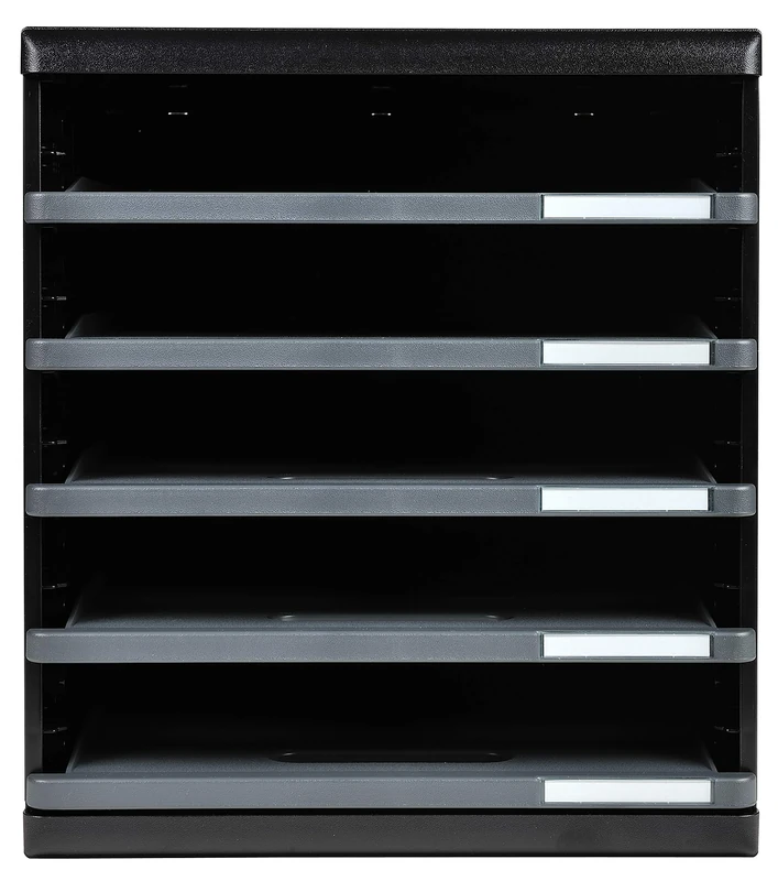 Exacompta - Ref 303714D - Modulo A4 EcoBlack - 350 x 288 x 320mm in Size, 5 Open Drawers (54mm Height), Smooth Opening with Stop, Label Holders - Black/Mouse Grey