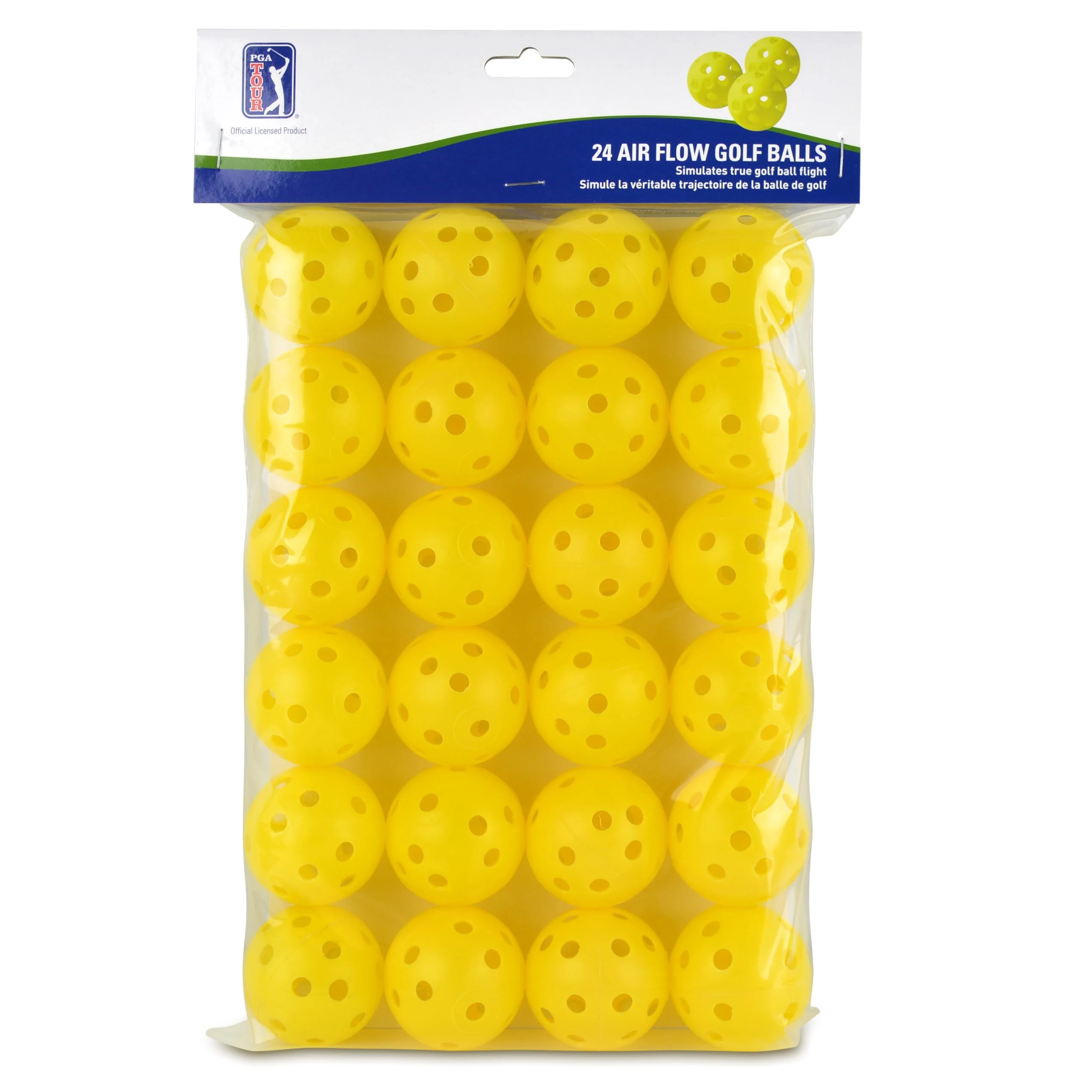 PGA TOUR Golf Practice Balls 24 Pack - Lightweight Plastic Airflow Balls for Indoor & Outdoor Use, Simulate True Golf Ball Flight, Safe & Durable, Enhanced Control, Yellow