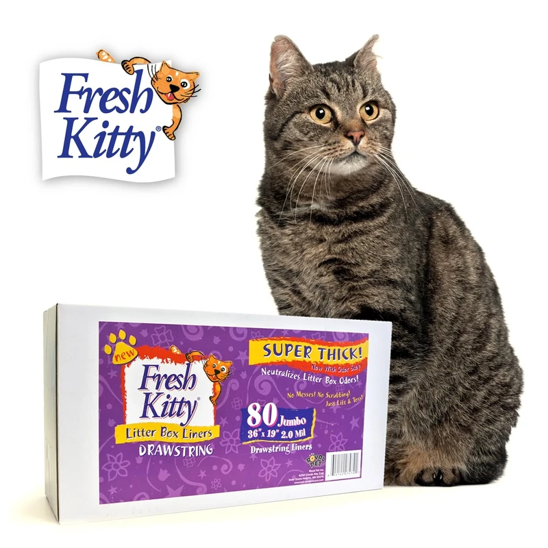 80 Count Fresh Kitty Litter Box Liners Super Thick, Durable, Easy Clean Up Jumbo Drawstring Scented Litter Pan Liners, Bags for Pet Cats - Image 1