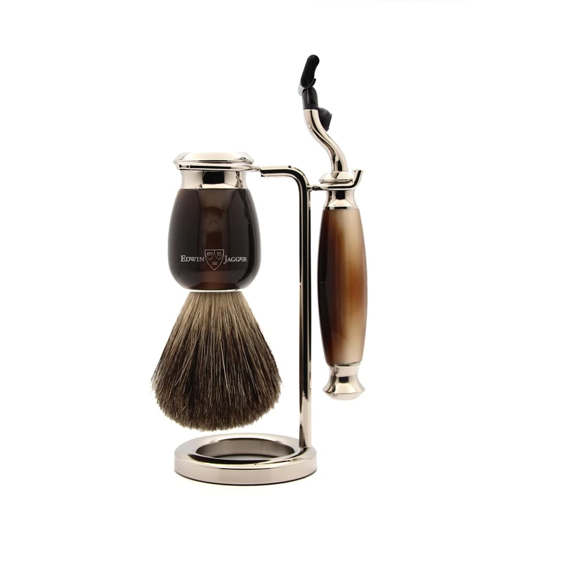 Edwin Jagger Simulated Horn and Nickel Shaving Set