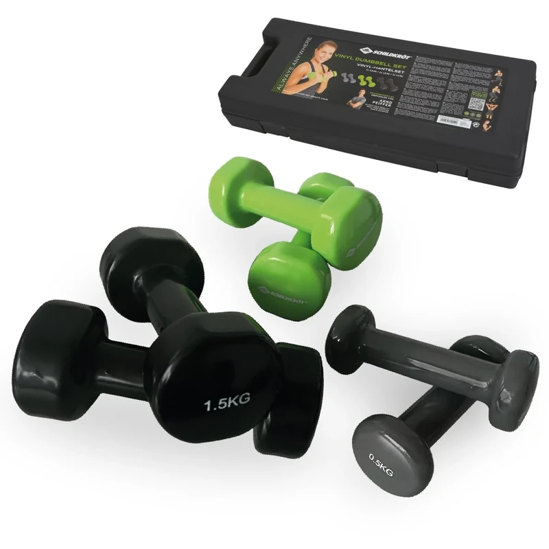Schildkröt Fitness Dumbell Set (2x0.5 Kg, 2x1 Kg, 2x1.5 Kg), Grey/Black/Green, 960010