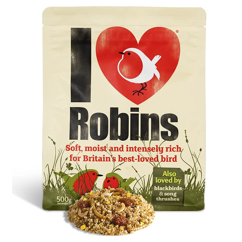 No Grow Bird Seed Mix for Wild Birds. Bird Feed - Jacobi Jayne I Love Robins - Robin Bird Food 500g. Offer Mess Free Robin Food to Garden Birds like Blue Tits, Blackbirds and Songbirds