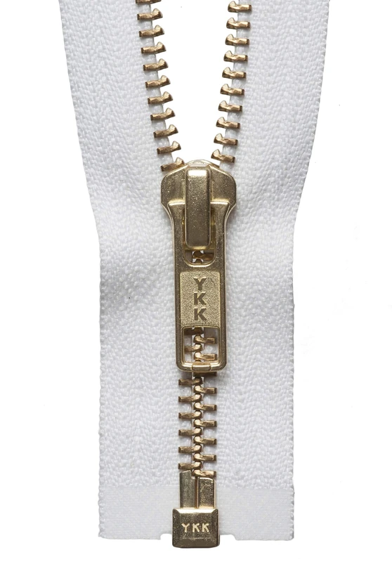 12"/ 30cm YKK Metal Brass Open Ended Zip: White
