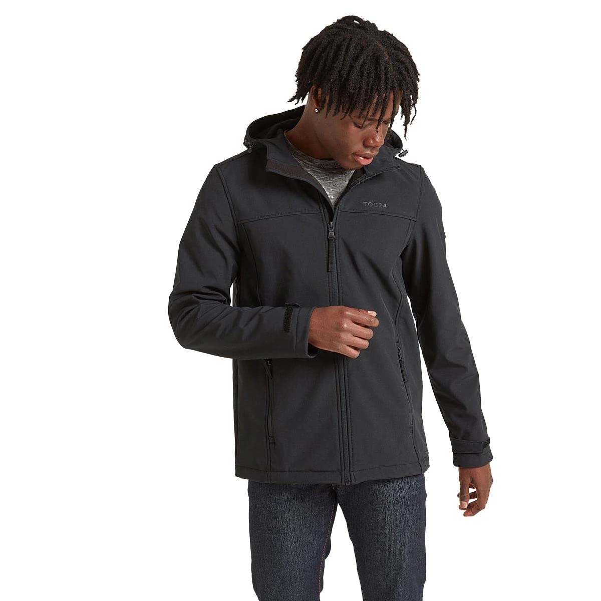 TOG24 Feizor Men's Waterproof Softshell Jacket Lightweight Fleece Lined Warm Jackets Rain Coat Windbreaker Hiking Jackets with Hood Black L