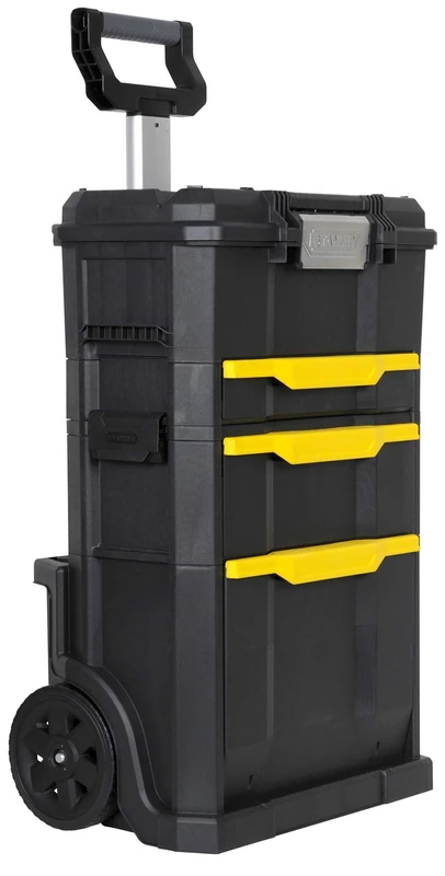 Stanley Rolling Workshop (77.8 x 48.8 x 34.8 cm, 2-in-1, Modular Construction, Three Removable Tool Boxes with Quick Release, Telescopic Aluminium Handle) STST1-70344