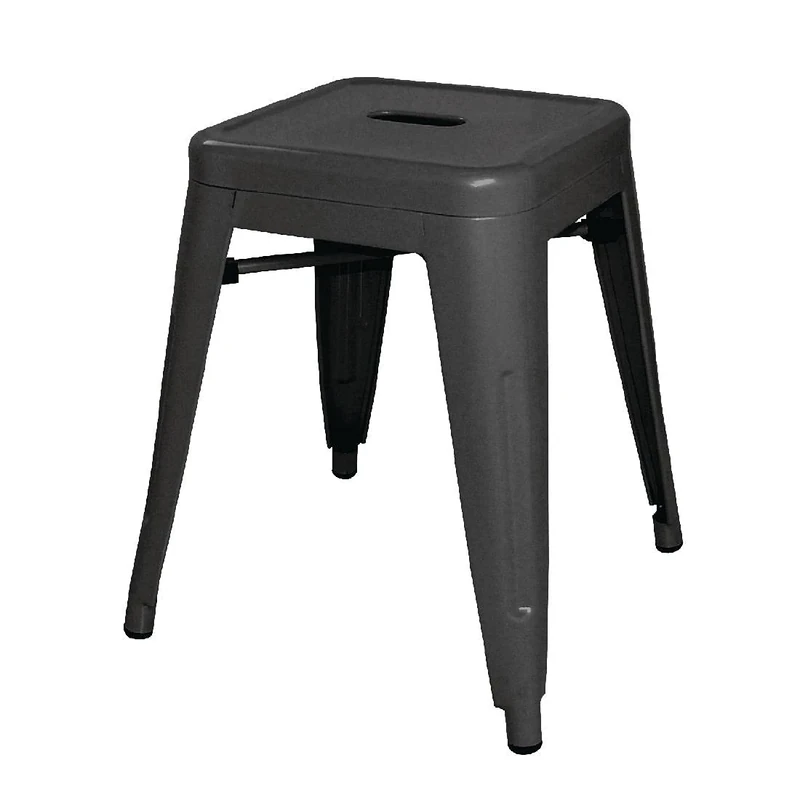 Bolero Black Steel Bistro Low Stool Bar Pub Indoor Outdoor 460Hx400Wx400Dmm 4pc