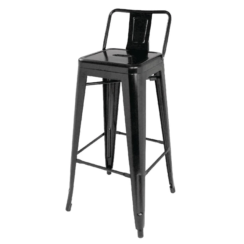 Bolero Bistro Steel High Stool with Backrest Black (4 pack) - Kitchen, Bar, Breakfast Stool DL882