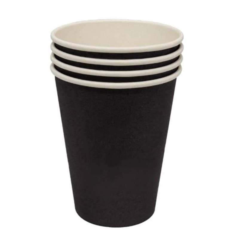 Fiesta Disposable Coffee Cups Single Wall Black 225ml / 8oz (1000 Pack) - Paper Cups Set for Hot Drinks GF040