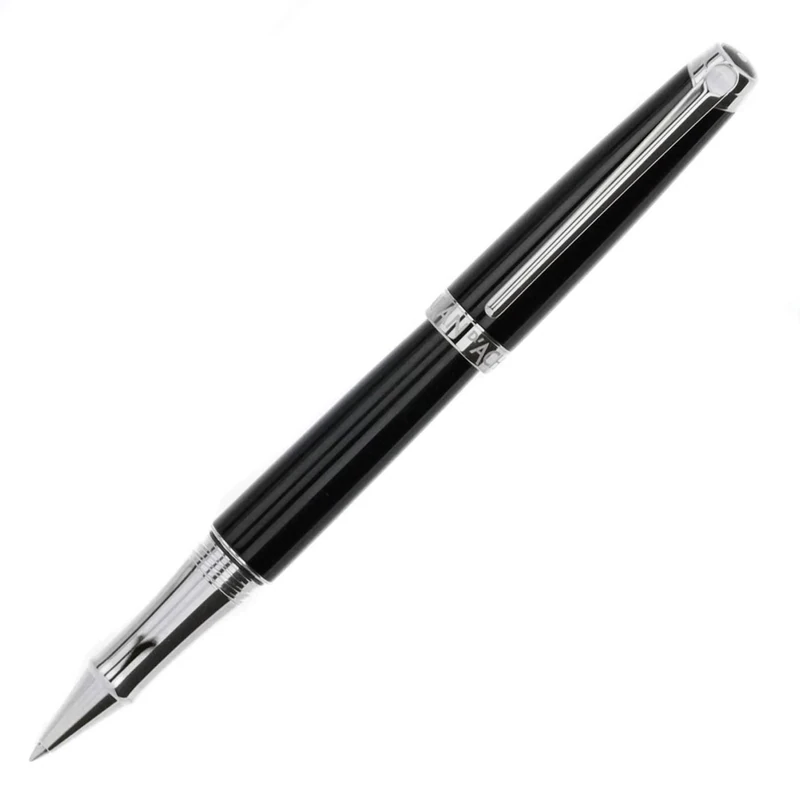 Caran D'ache Leman Ebony Black Lacquered Silver Plated Rhodium Coated Ballpoint Pen