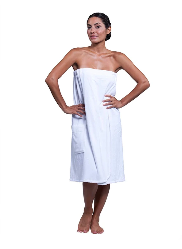 Boca Terry Womens Spa Wrap - 100% Cotton Spa, Shower, Bath and Gym Towel w Snaps, Towel Wrap for Women, White, XXL