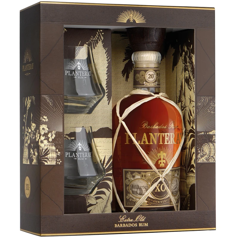 Plantation Barbados XO Extra Old 20th Anniversary with Gift Set with 2 Glasses Rum, 0.7 Litre