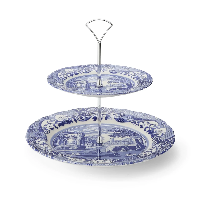Portmeirion Home & Gifts Blue Italian 2 tier cake stand, Blue & White