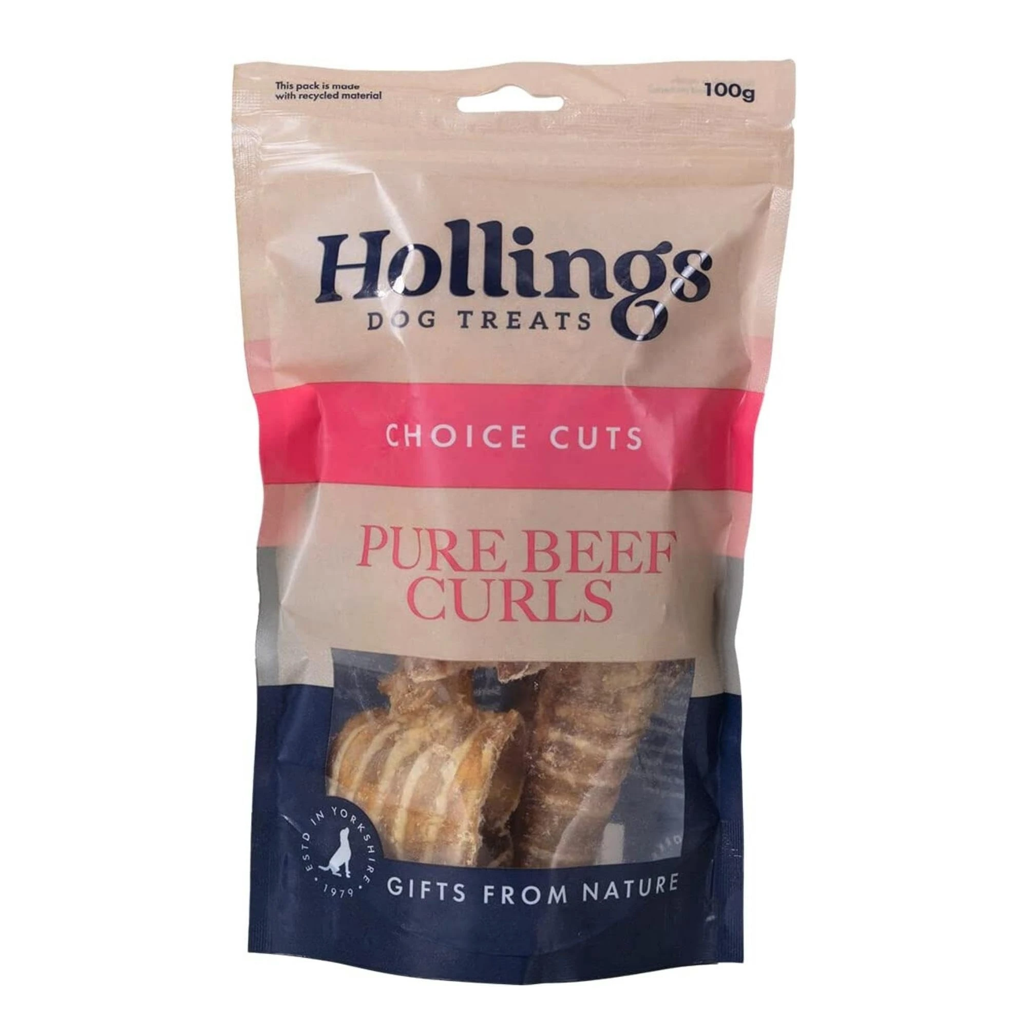 Hollings Beef Curls Dog Treats, All Natural Grain Free & Easily Digestible Air Dried Treats for Adult Dogs, Made From 100% Beef Trachea, 100 g