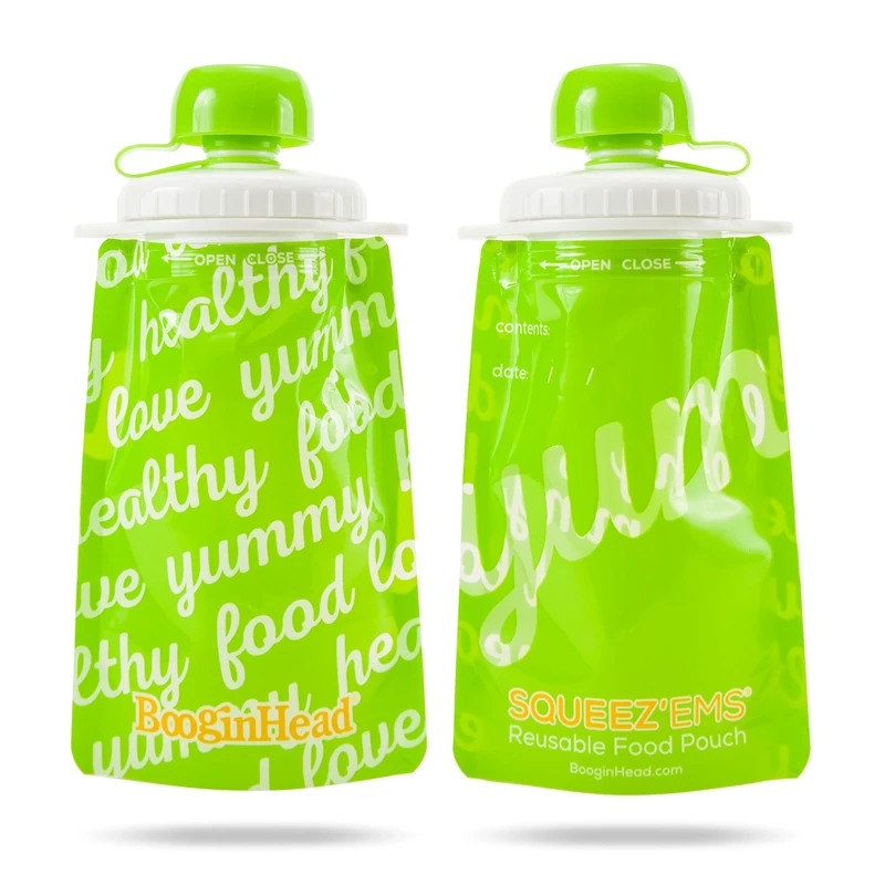 BooginHead Baby Toddler Squeez'Ems Puree Pouches, Dishwasher Safe YUM! Green/White