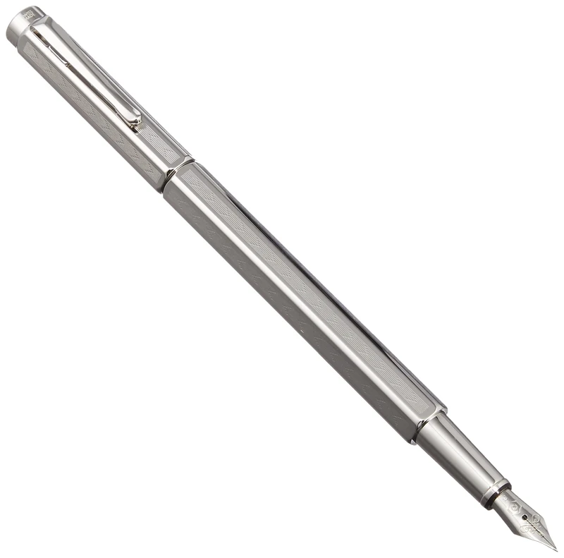 Caran d' Ache Ecridor Chevron Palladium Coated Fountain Pen - Fine Nib, Silver,Dimensions: 13.5 cm with cap,0958.276
