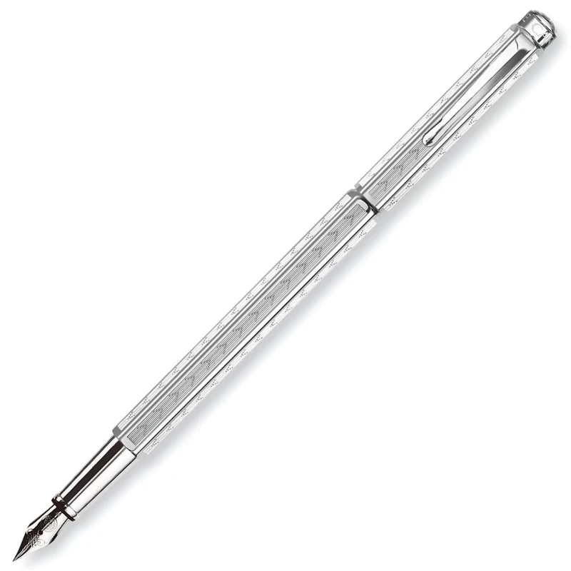 Caran d' Ache Ecridor Chevron Palladium Coated Fountain Pen - Broad Nib, Silver,13.5 cm with cap,0958.296