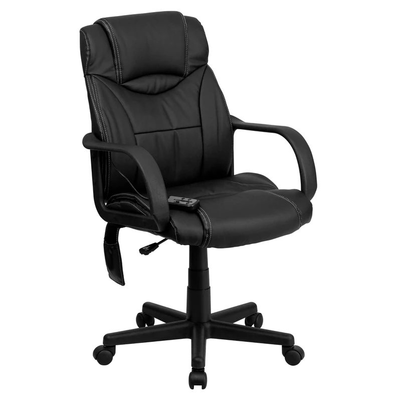 Flash Furniture Laverne Mid-Back Ergonomic Massaging Black LeatherSoft Executive Swivel Office Chair with Arms