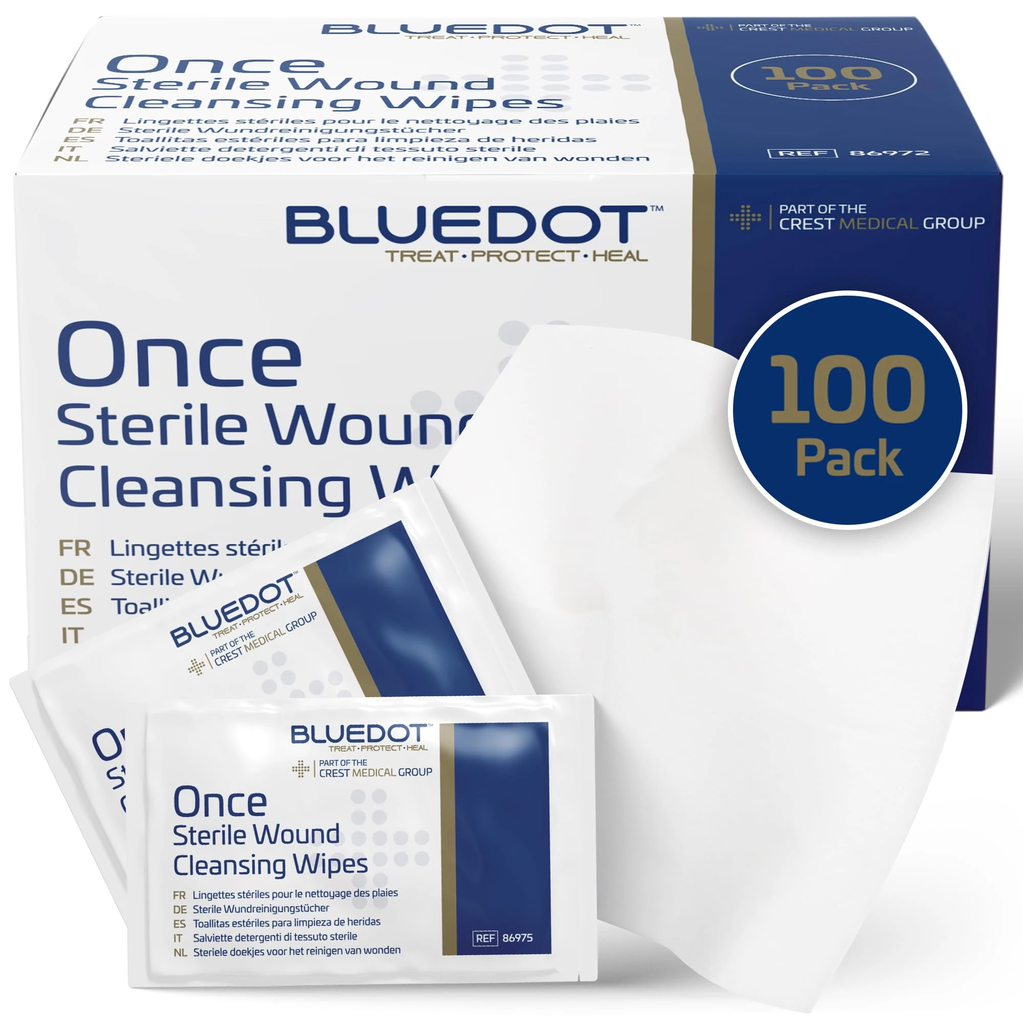 Blue Dot Sterile Saline Wipes 100 Pack: Alcohol-Free, Gentle & Hygienic: Wound Cleansing, Eye Wipes, First Aid, Piercings, Tattoo Aftercare, Hearing Aid Cleaning Kits & Post Procedure Care