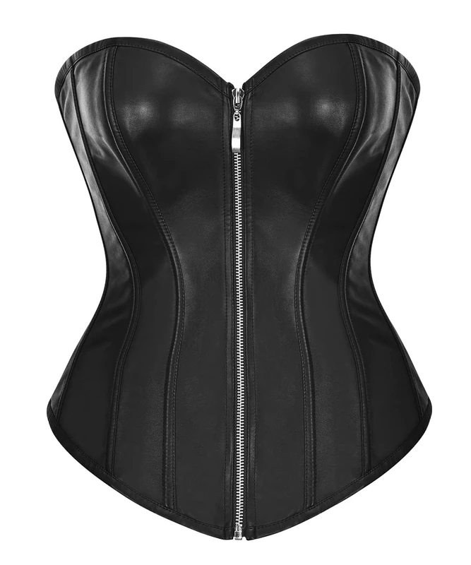 Bslingerie® Womens Faux Leather Corset Top (Black, L)