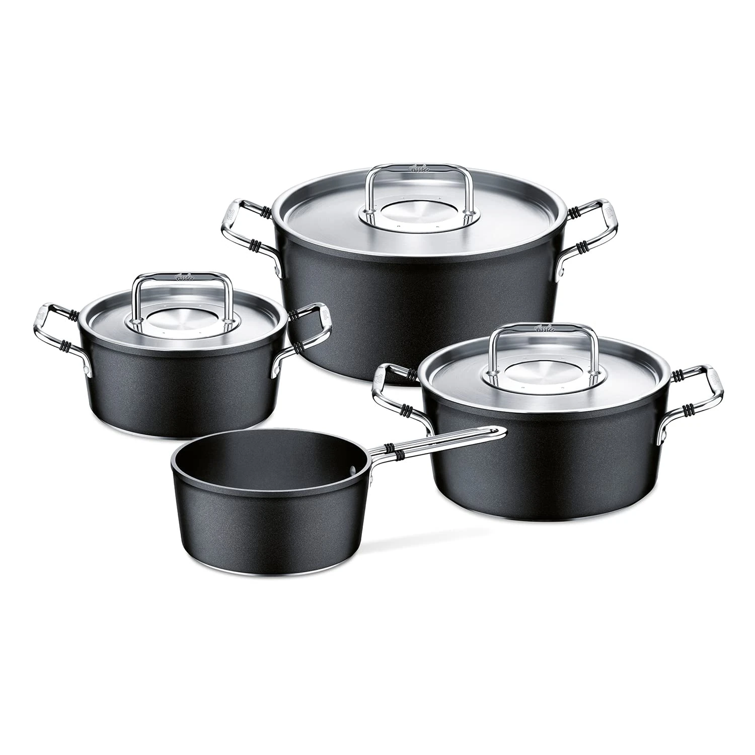 Fissler luno / Pot set, 4-Pieces, Aluminium Pot with Stainless Steel Lid, (Non-stick seal, induction-compatible, stainless steel handle) - 056-116-04-000/0