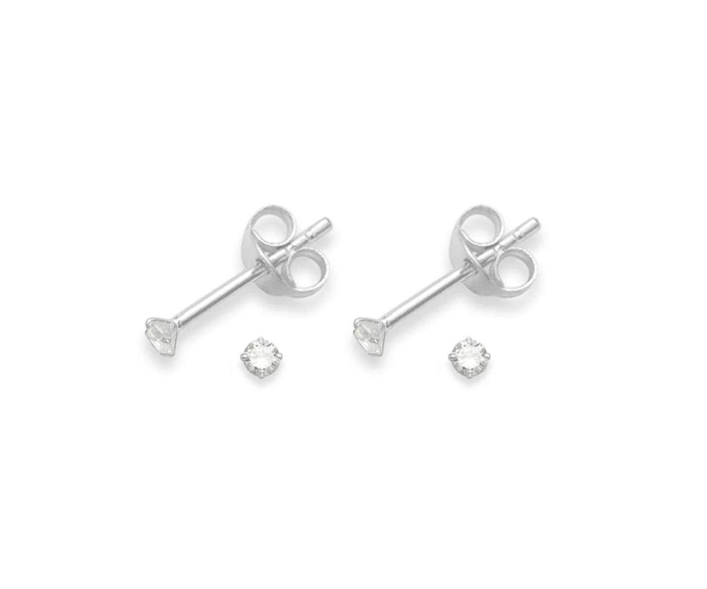 Set of 2 PAIRS Heather Needham Sterling Silver Cubic Zirconia stud Earrings - SIZE: TEENY TINY 2mm - Very Small & discreet. Gift Boxed. 5549CL