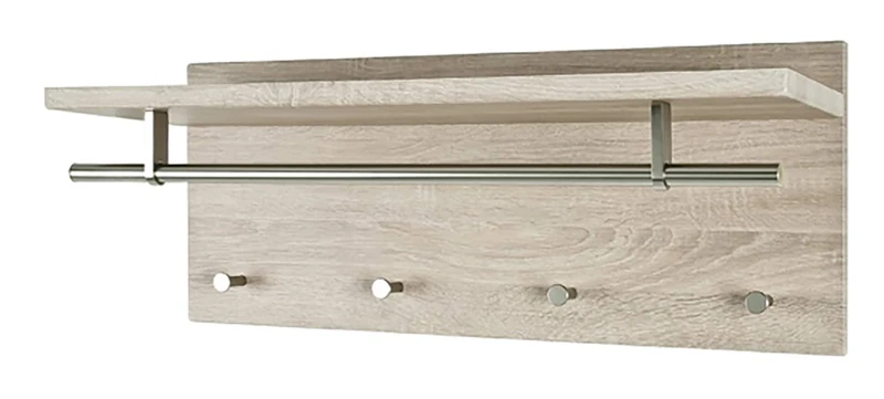 HAKU Möbel Wardrobe Stainless Steel Look, Light Oak, Mdf, Metal - Size: W 75 cm X H 30 cm X D 26 cm, Style: Modern