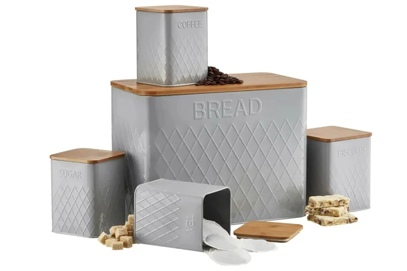 apollo THE HOUSEWARES BRAND Square Canister 5pc Storage Set, Grey