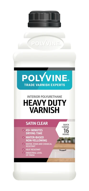 Polyvine Heavy Duty Interior Varnish Satin or Dead Flat Finishes – Quick Dry Varnish – Polyurethane, Water-Based, Water Resistant Coating for Indoor Woodwork, Painted Surfaces & More, Satin 1L