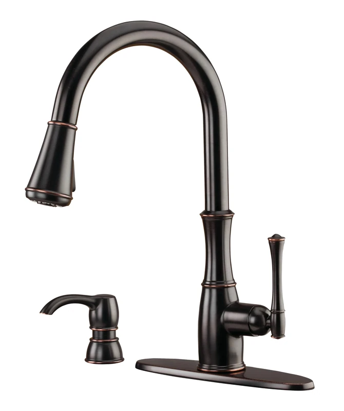 Pfister Wheaton 1-Handle Pull Down Kitchen Faucet with Soap Dispenser, Tuscan Bronze PF5297WHY