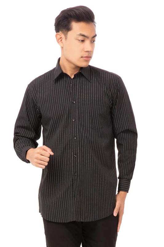 Chef Works Men's Long Onyx Dress Shirt, Charcoal Dash, 3XL - Image 1