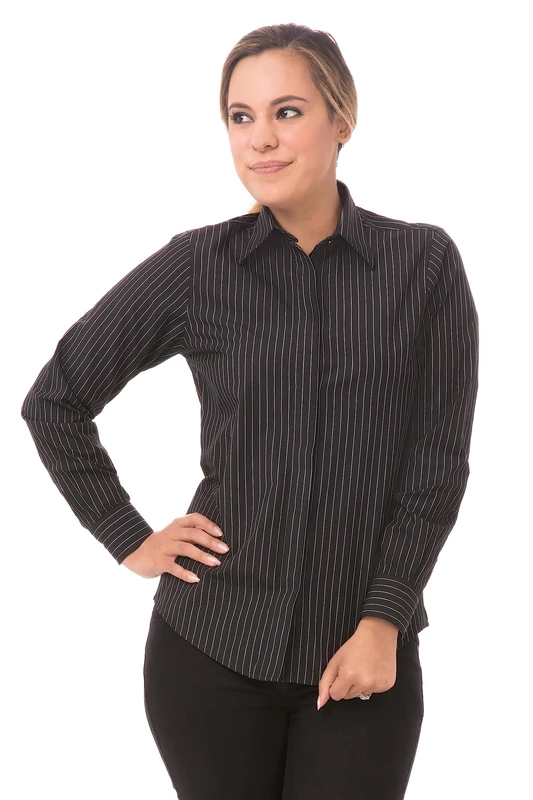 Chef Works Women's Basic Dress Shirt, Charcoal Dash, Large
