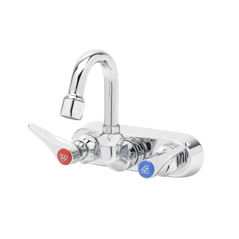T&S Brass B-1146-01 Workboard Faucet, Wall Mount, 4-Inch Centers, 131X Swivel Gooseneck, Lever Handles