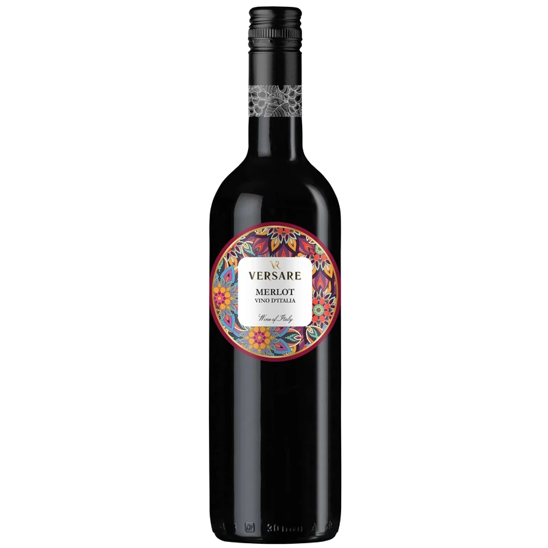 Versare Merlot Italian Red Wine from Veneto Case of 6, 75cl Bottles - Smooth Plum and Red-Fruit Character – for Pasta, Risotto and Cosy Dinners at Home