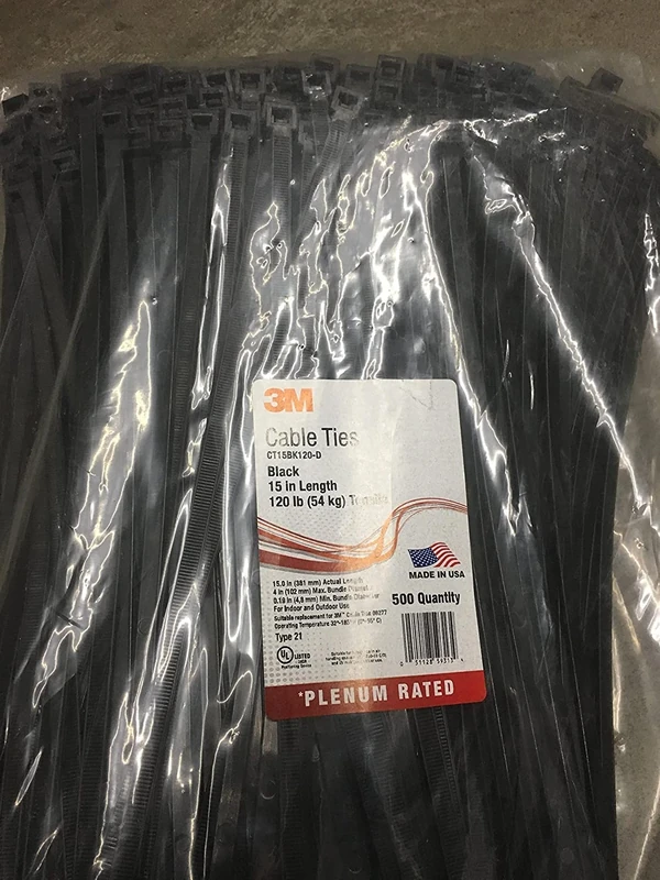 3M(TM) Nylon 6/6 Light Heavy-Duty Cable Tie CT15BK120-D, 15.00 in x 0.30 in x 0.07 in, Black, (Pack of 500)