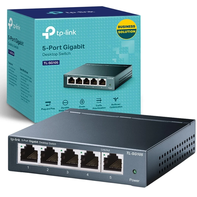 TP-Link TL-SG105 5-Port Gigabit Ethernet Splitter Switch, 5 RJ45 Metal Ports 10/100/1000 Mbps Network Switch, Desktop/Wall-Mount, IGMP Snooping, Extend Wired Network for Home Offices, Steel Case
