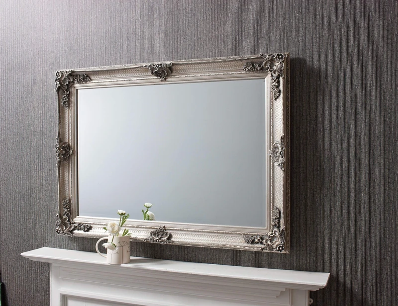 Abbey Baroque Style Rectangular Mirror In Silver