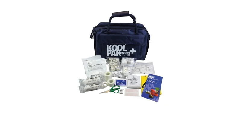 Koolpak Sports Team First Aid Kit - 63 Piece Football and Rugby First Aid Kit - Blue Waterproof Touchline Medical Bag for Schools Clubs Training & Matchday 39x28x19cm