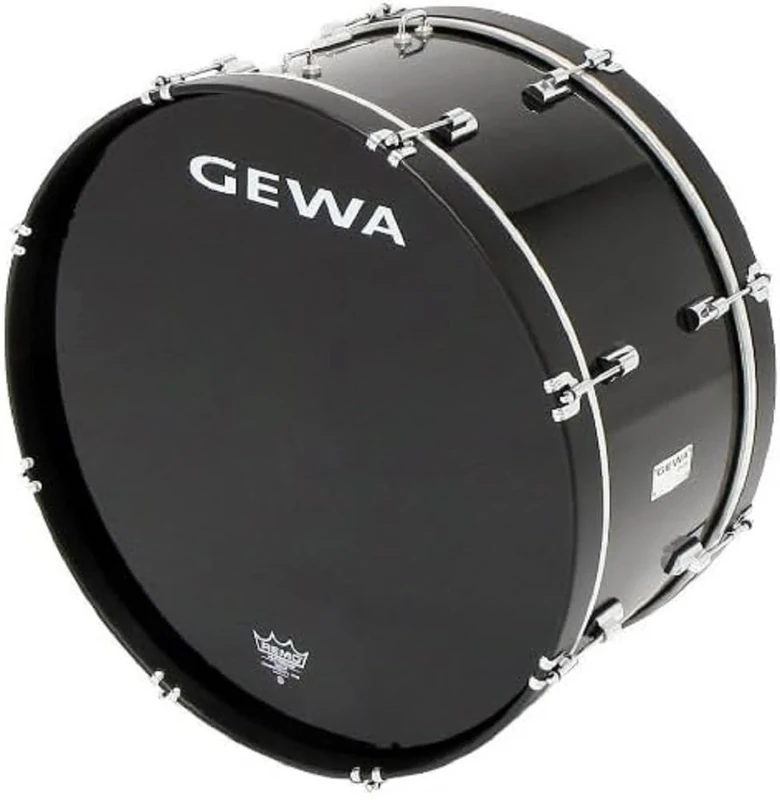 GEWA marching drum large, poplar shell black, 26 x 12", 8 tension rods, Remo USA heads, incl. hook for strap or carrier