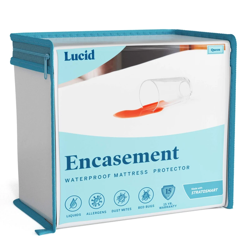 LUCID Encasement Mattress Protector - Completely Surrounds Mattress for Waterproof Protection, White, King - Image 1
