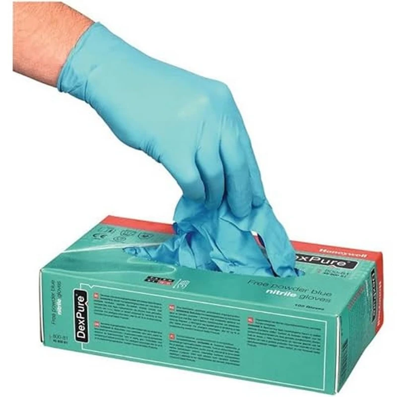 Honeywell 4580081-XL DexPure 800-81 Non-Powdered Disposable Nitrile Gloves, Ambidextrous, Blue Colour, 24 cm Length, Certified for Food Contact, Size XL (BOX of 100 Gloves/50 Pairs)