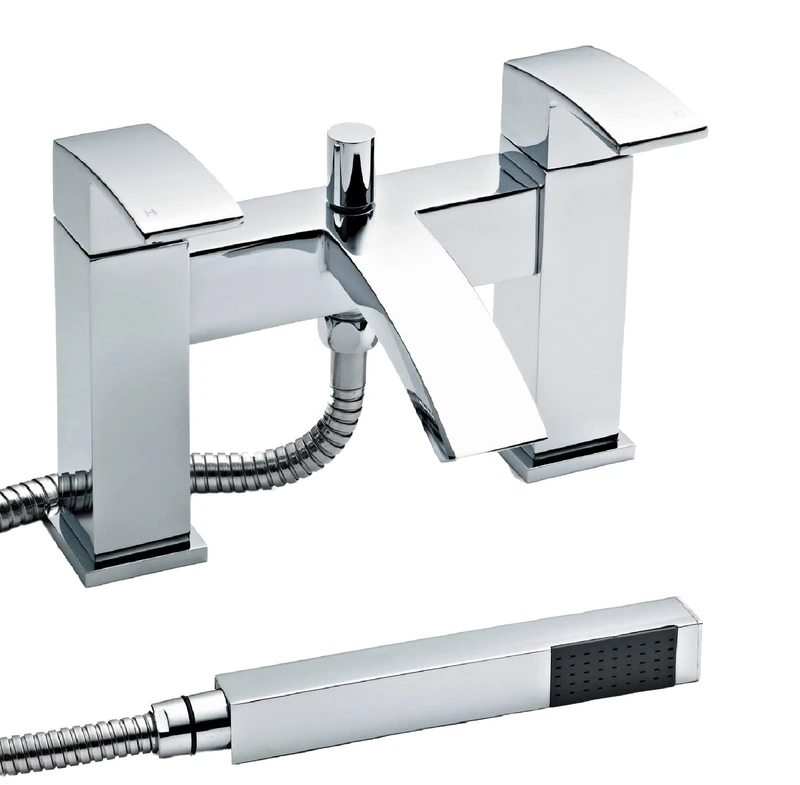 Nuie TSI304 Vibe | Modern Bathroom Deck Mounted Square Shower Bath Mixer Tap , 229 x 127 x 138mm , Chrome