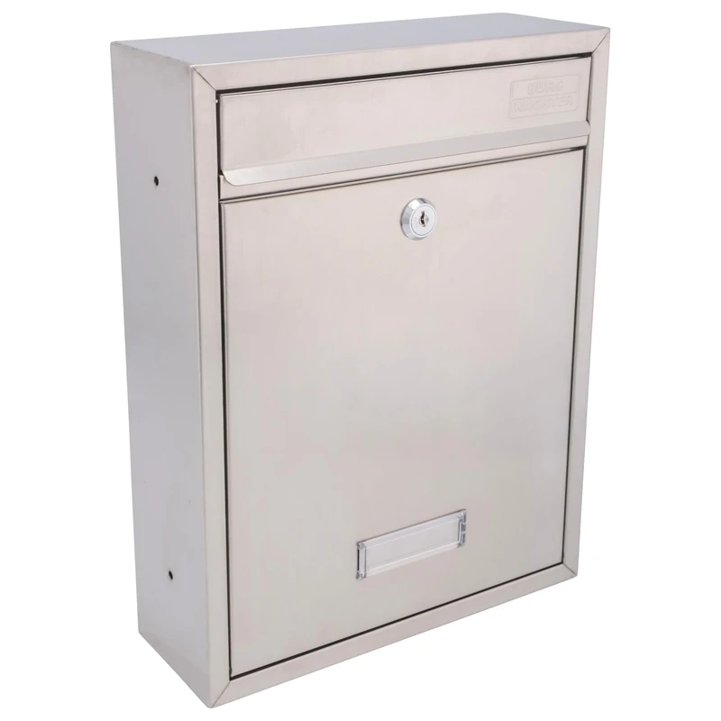 Burg Wächter Trent Wall Mounted Stainless Steel Lockable Weatherproof Post Box - Stainless Steel - 26x34x9cm