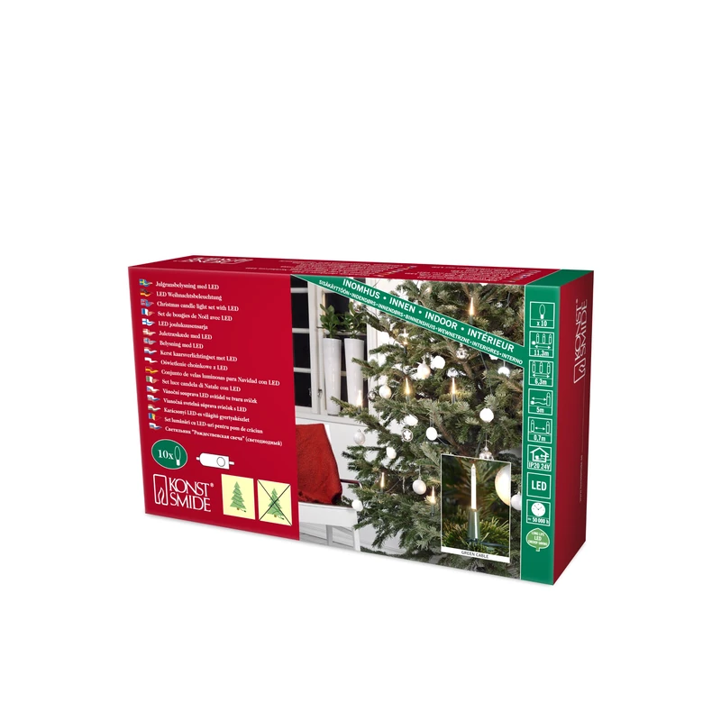 Konstsmide 1165-000 LED Tree Chain Slim Line/10 Small Shaft Candle/with Switch/10 Warm White Diodes/4.5 V Indoor Transformer