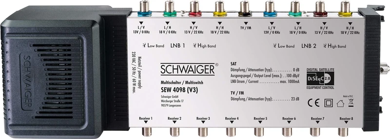 Schwaiger SEW4098531 9/8 DiSEqC Satellite Multiswitch Silver