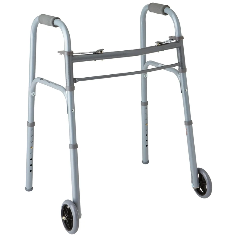 Medline Lightweight Junior/Lower Height Folding Walker with 5” Wheels