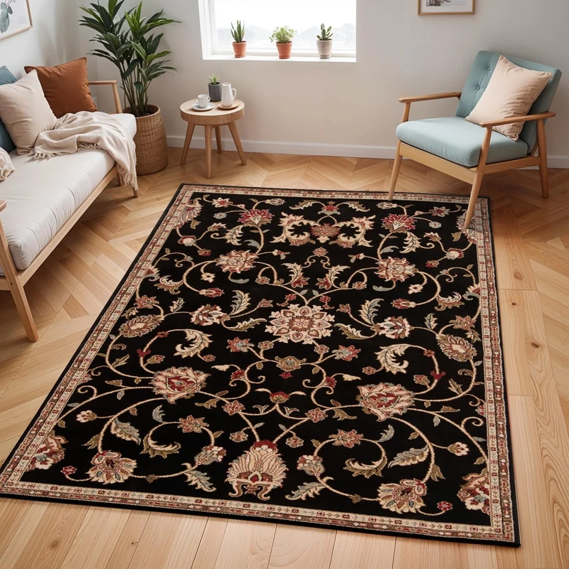 Livabliss Oissy Vintage - Area Living Room 200x290 cm, Dining Floor, Kitchen, Traditional Multicoloured Boho Style, Easy Care Pile, Bohemian Large, Black, Brown, Red