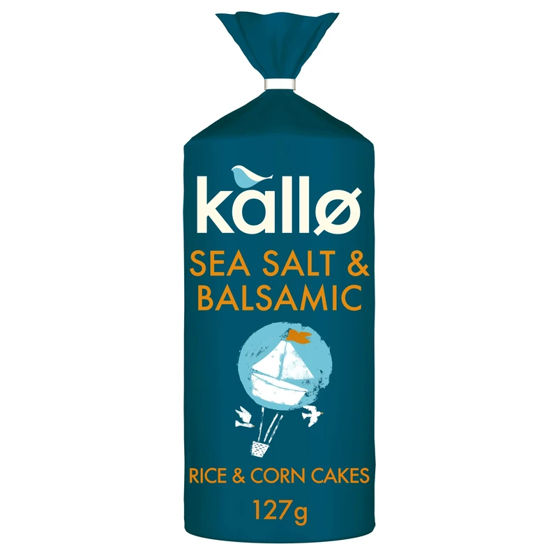 Kallo Sea Salt and Balsamic Corn & Rice Cakes, Wholegrain Low Fat Healthy Snacks for Adults & Children, Vegan Friendly, Gluten Free, No Artificial Flavours or Preservatives, Multi Pack – 6 x 127g